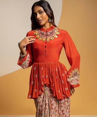 Rust floral printed crepe Co Ord Set 3