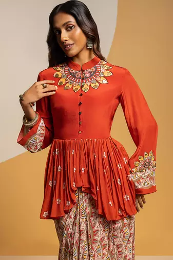 Rust floral printed crepe Co Ord Set