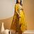 Yellow floral printed silk Co Ord Set With Cape