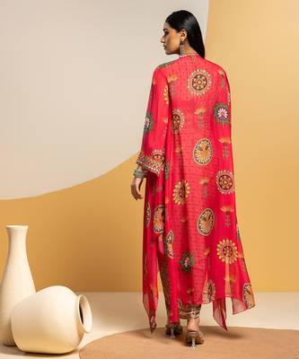 Multicolor floral printed crepe Dress With Cape 4