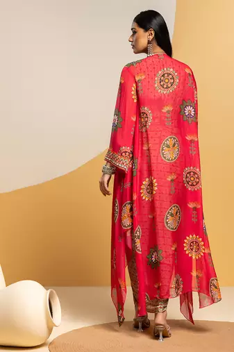 Multicolor floral printed crepe Dress With Cape