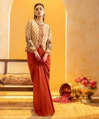 Beige floral printed crepe Co Ord Set 1
