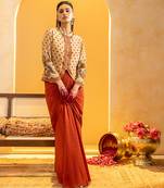 Beige floral printed crepe Co Ord Set