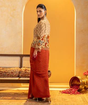Beige floral printed crepe Co Ord Set 4