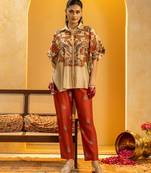 Beige floral printed chanderi co ord set