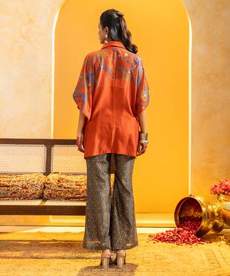 Rust floral printed chanderi co ord set 5