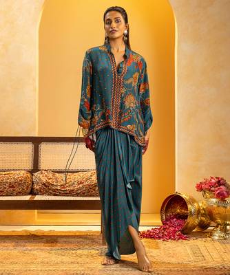 Blue embroidered crepe Co Ord Set 1