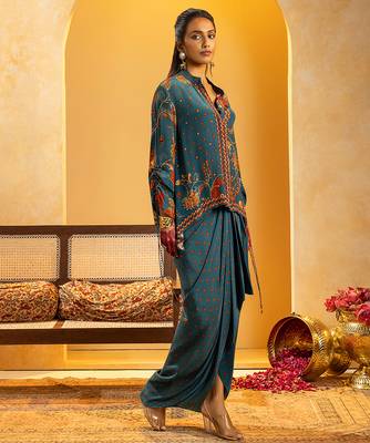 Blue embroidered crepe Co Ord Set 2