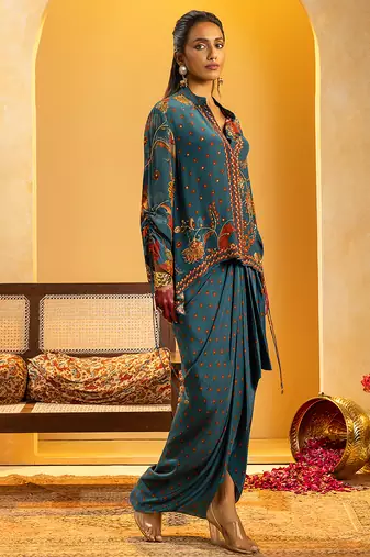 Blue embroidered crepe Co Ord Set