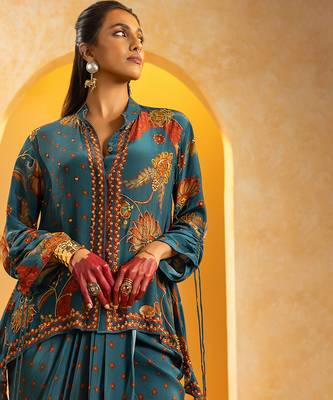 Blue embroidered crepe Co Ord Set 3