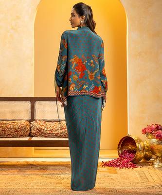 Blue embroidered crepe Co Ord Set 4