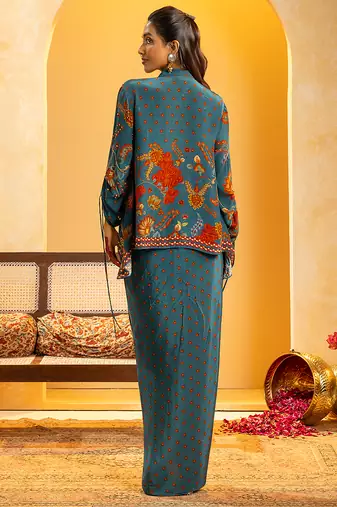 Blue embroidered crepe Co Ord Set