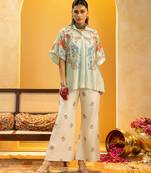 Blue floral printed chanderi co ord set