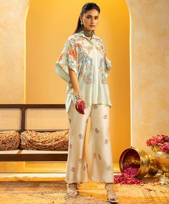 Blue floral printed chanderi co ord set 2