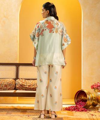 Blue floral printed chanderi co ord set 4