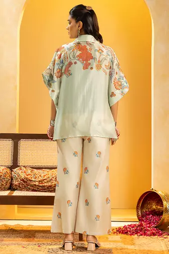 Blue floral printed chanderi co ord set