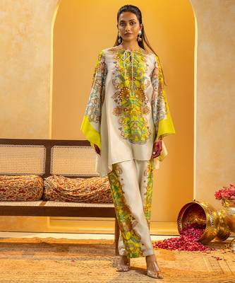 Multicolor floral printed chanderi kurta set 1