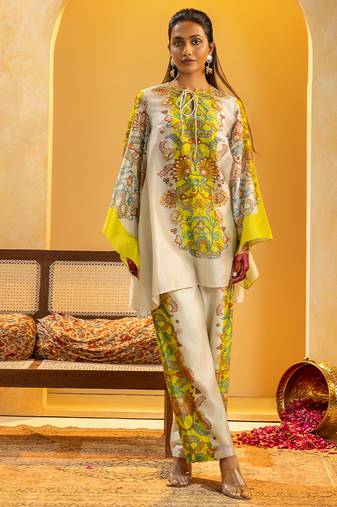 Multicolor floral printed chanderi kurta set