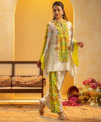 Multicolor floral printed chanderi kurta set 2
