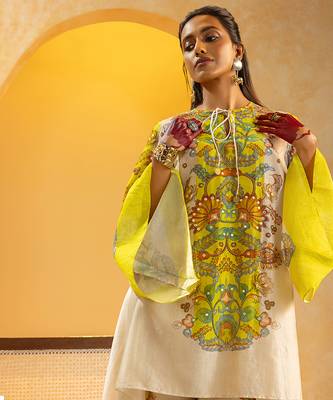Multicolor floral printed chanderi kurta set 3