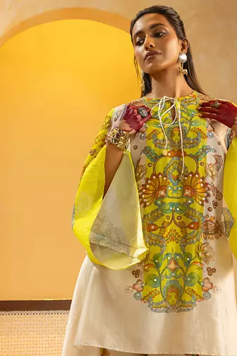 Multicolor floral printed chanderi kurta set
