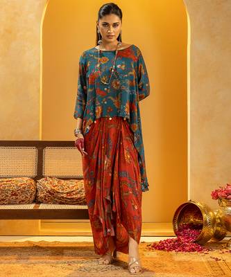Blue floral printed crepe Co Ord Set 1