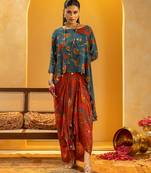 Blue floral printed crepe Co Ord Set