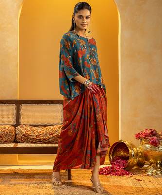 Blue floral printed crepe Co Ord Set 2