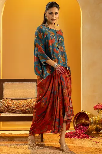 Blue floral printed crepe Co Ord Set
