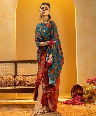 Blue floral printed crepe Co Ord Set 3