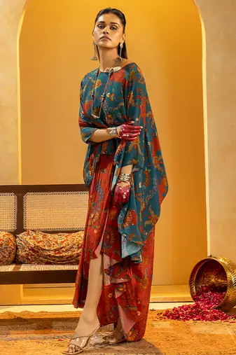 Blue floral printed crepe Co Ord Set