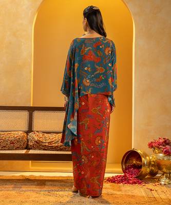 Blue floral printed crepe Co Ord Set 5