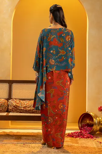 Blue floral printed crepe Co Ord Set