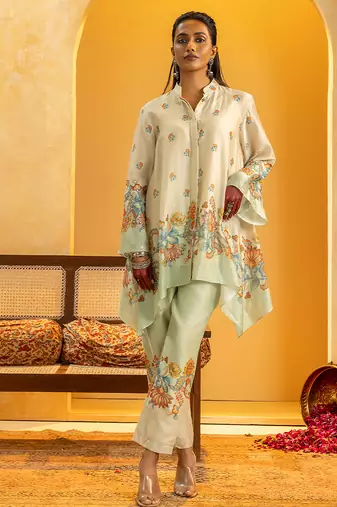 Multicolor floral printed chanderi kurta set