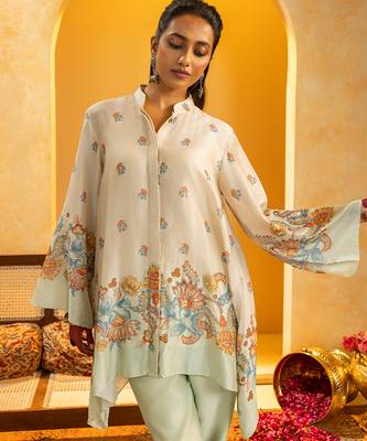 Multicolor floral printed chanderi kurta set 3