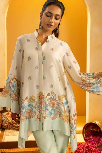 Multicolor floral printed chanderi kurta set