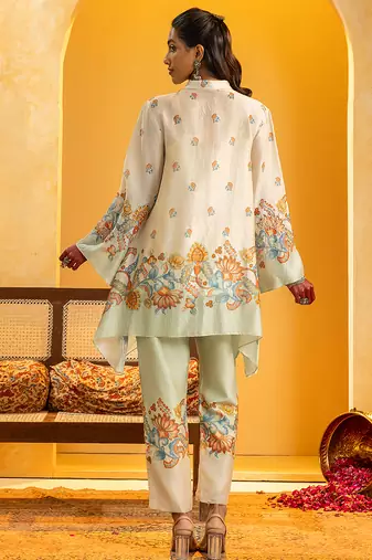 Multicolor floral printed chanderi kurta set