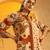 Beige floral printed silk kurta set