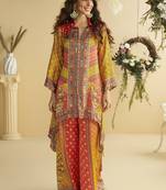 Yellow crepe silk emblissed mirror work designer cord set