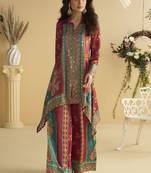 Maroon crepe silk emblissed mirror work designer cord set