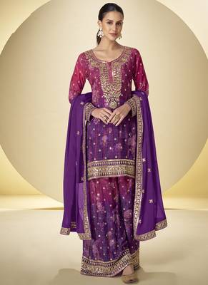Violet chinon silk digital print palazzo suit 1