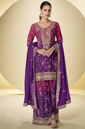 Violet chinon silk digital print palazzo suit