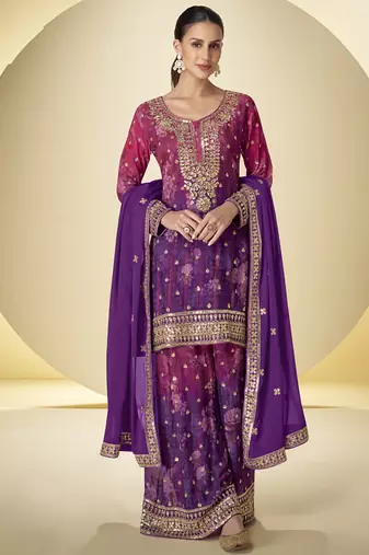 Violet chinon silk digital print palazzo suit