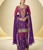 Violet chinon silk digital print palazzo suit
