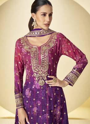 Violet chinon silk digital print palazzo suit 2