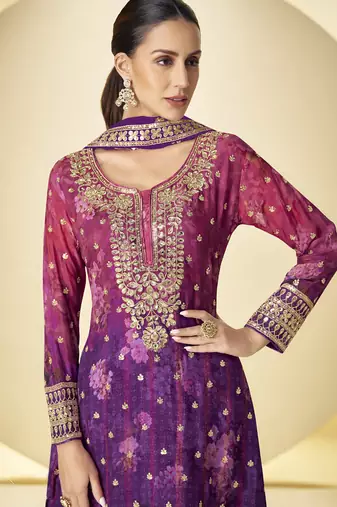 Violet chinon silk digital print palazzo suit