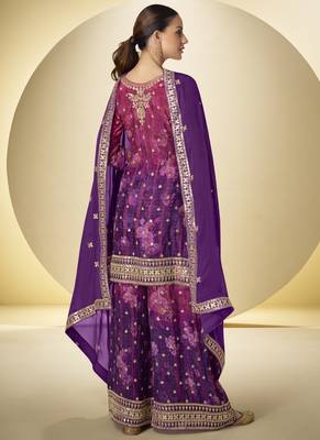 Violet chinon silk digital print palazzo suit 3
