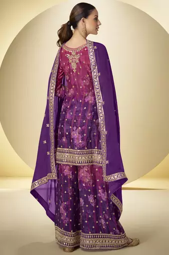 Violet chinon silk digital print palazzo suit