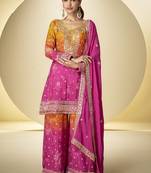 Pink chinon silk digital print palazzo suit