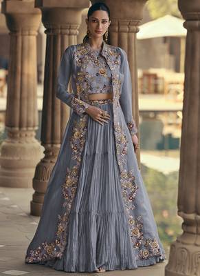 light blue chinon silk embroidered ready to wear lehenga with strug 1